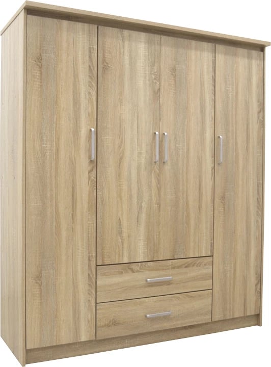 Dollap Olympus me 4 dyer dhe sirtarë, ngjyrë lisi e çelët, 159x57x183cm