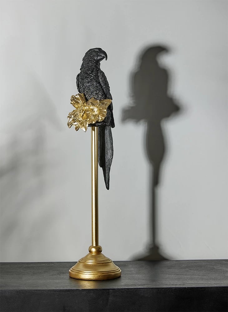 Dekor papagalli, ngjyrë e zezë dhe ari, 15x18x64cm