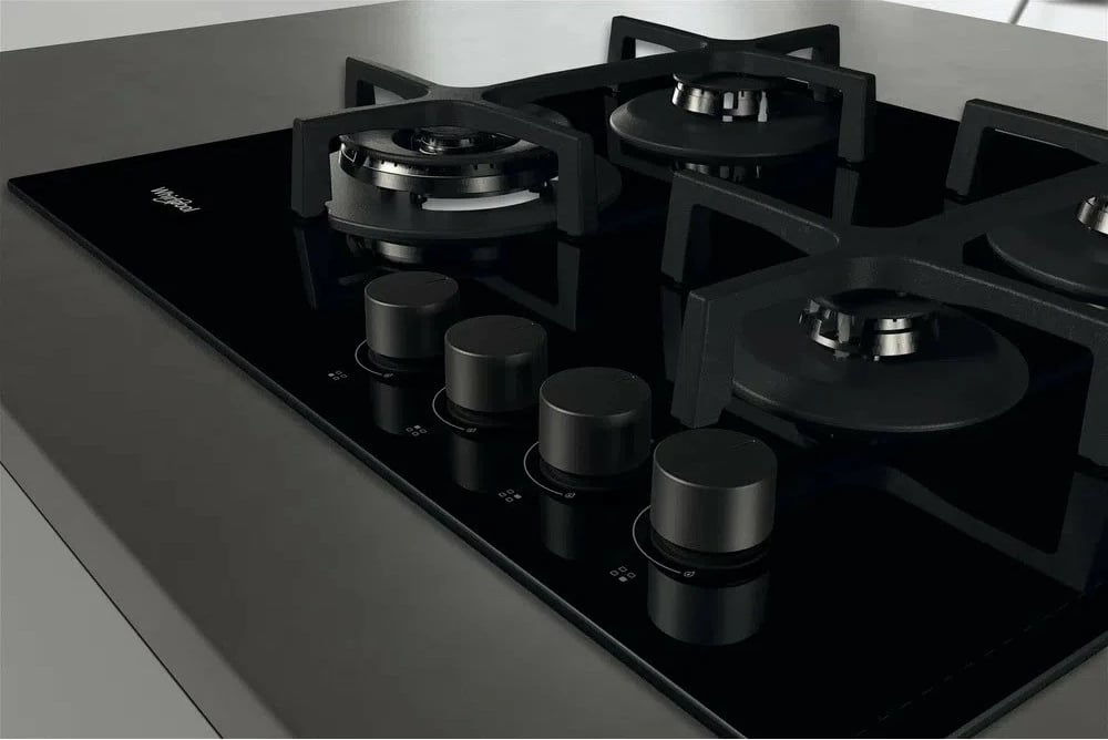 Pianurë gazi Whirlpool AKT627NB1, 4 zona, xham, e zezë