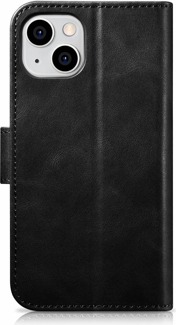 Mbështjellës iCarer Oil Wax Wallet 2in1 për iPhone 14 Plus, lëkurë natyrale, Anti-RFID, i zi