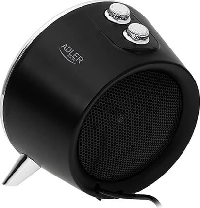 Ngrohës qeramik me ventilator, Adler, AD 7742, 1500W (2 nivele) me termostat, zi & argjendtë