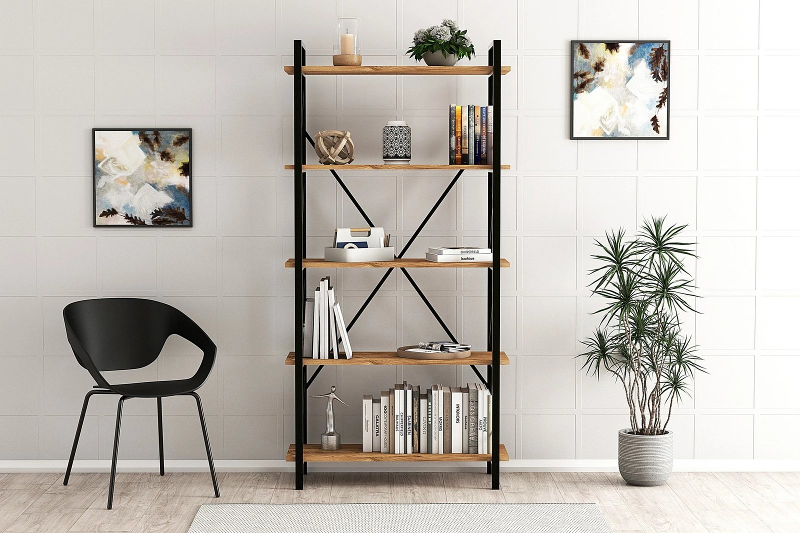 Raft librash Hanah Home, Nero Elit, ngjyrë pishe Atlantike dhe e zezë
