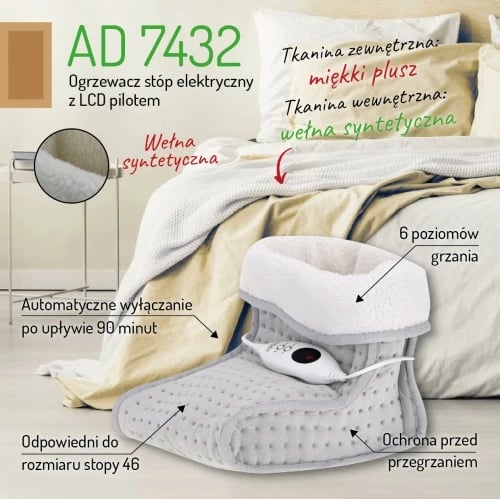 Ngrohës këmbësh elektrik, Adler, AD 7432, 4 nivele temperaturë, kontrollues LCD, deri numri 46, 100W
