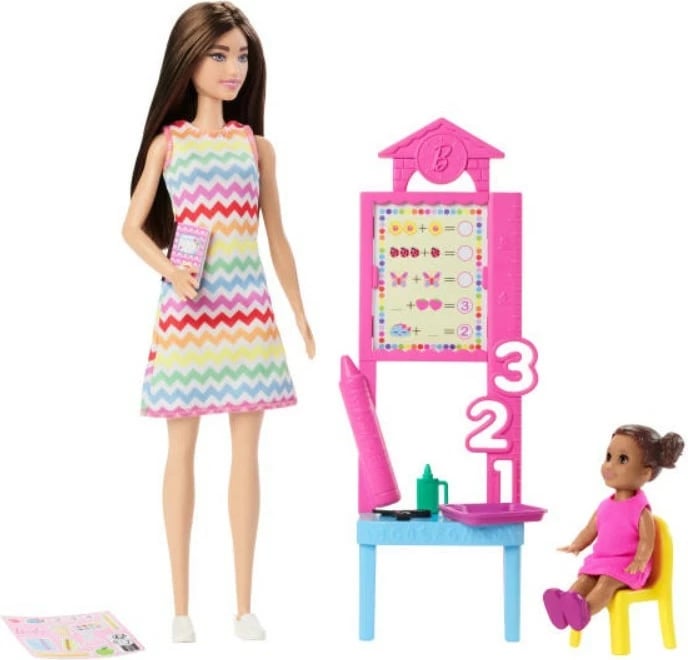 Set lodër Barbie Mattel JCR71/JCR76, mësuese me nxënëse dhe aksesorë, shumëngjyrëshe