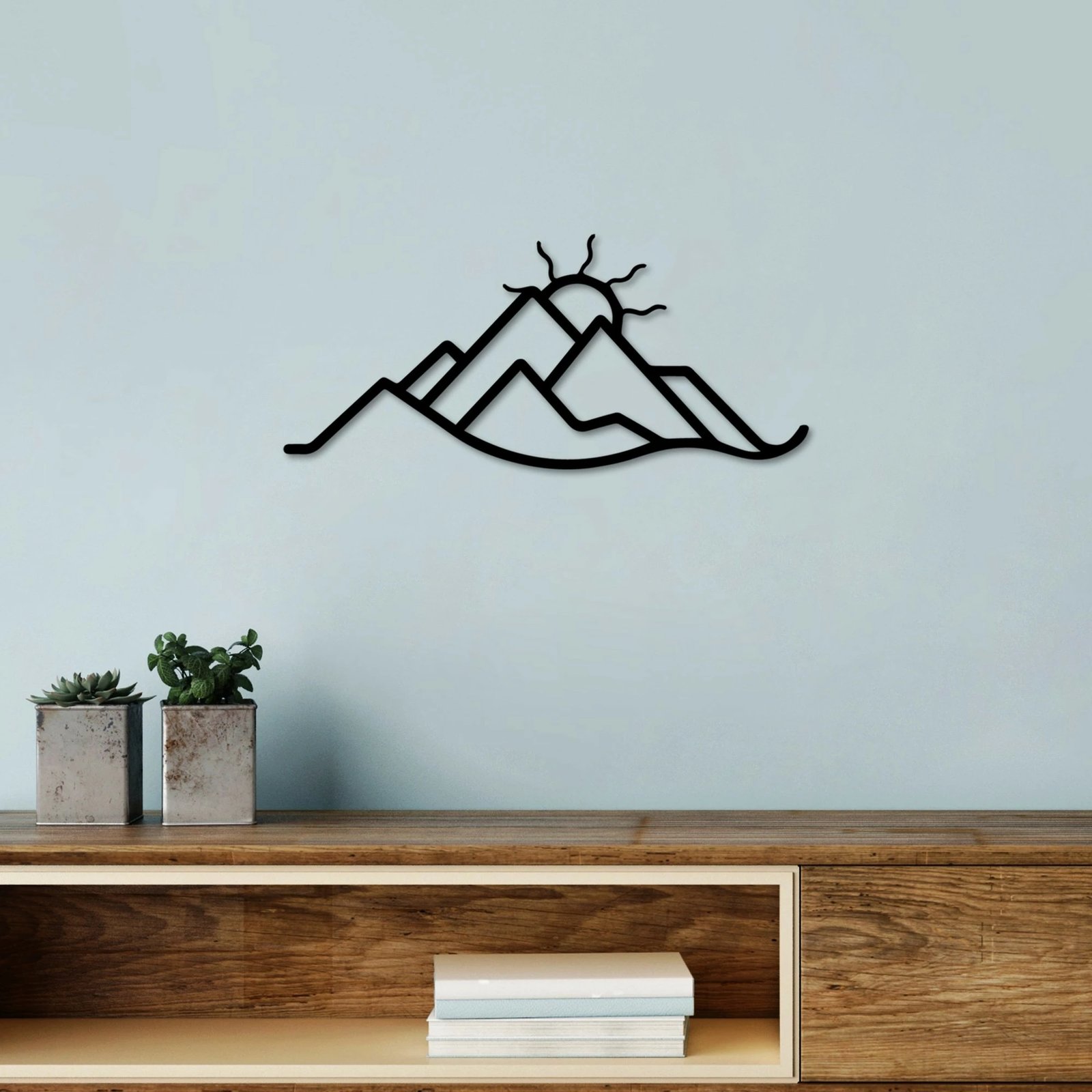 Aksesor dekorativ metalik për mur, male dhe diell, Wallity