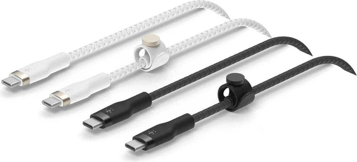 Kabëll USB C Belkin BoostCharge Pro Flex 1m, 2 copë, Fast Charging, 60W, e zezë/e bardhë