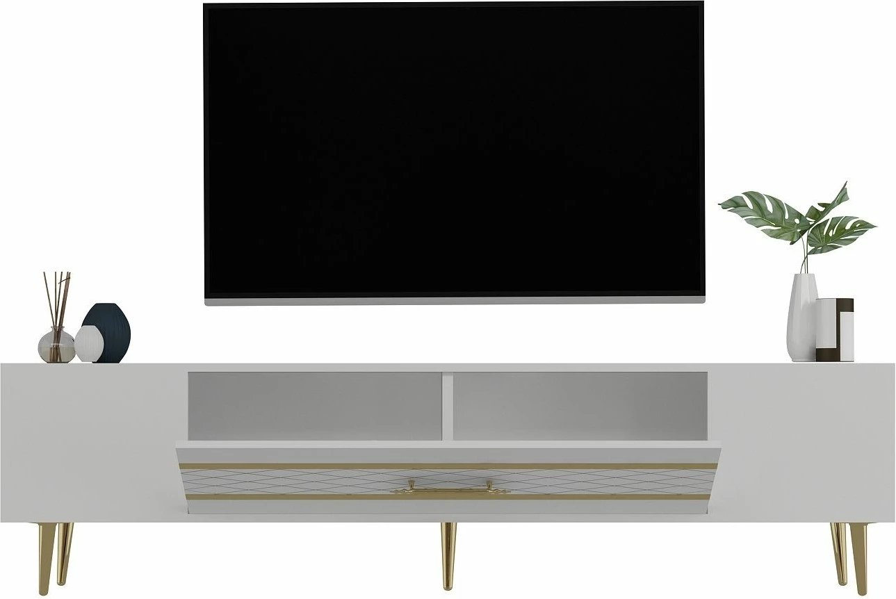 Komodë TV, ngjyrë e bardhë dhe ari, Skye Decor, Dekolp2