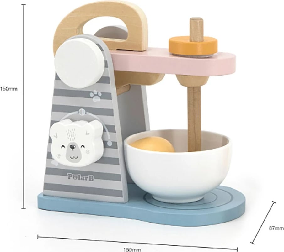 Lodër mikser druri, Viga PolarB, kuzhinë loje për fëmijë 3+, shumëngjyrësh, set 4 pjesë