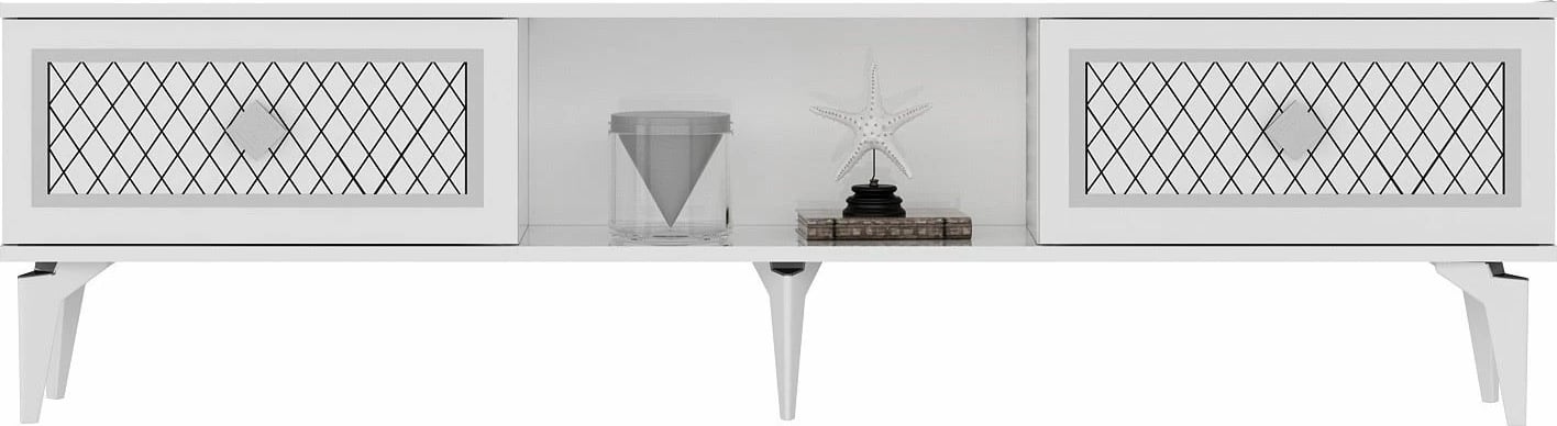 Komodë TV Skye Decor, e bardhë, argjend