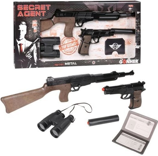 Set agjent sekret Pulio me dylbi Gonher 239/6, për djem, i zi/dru