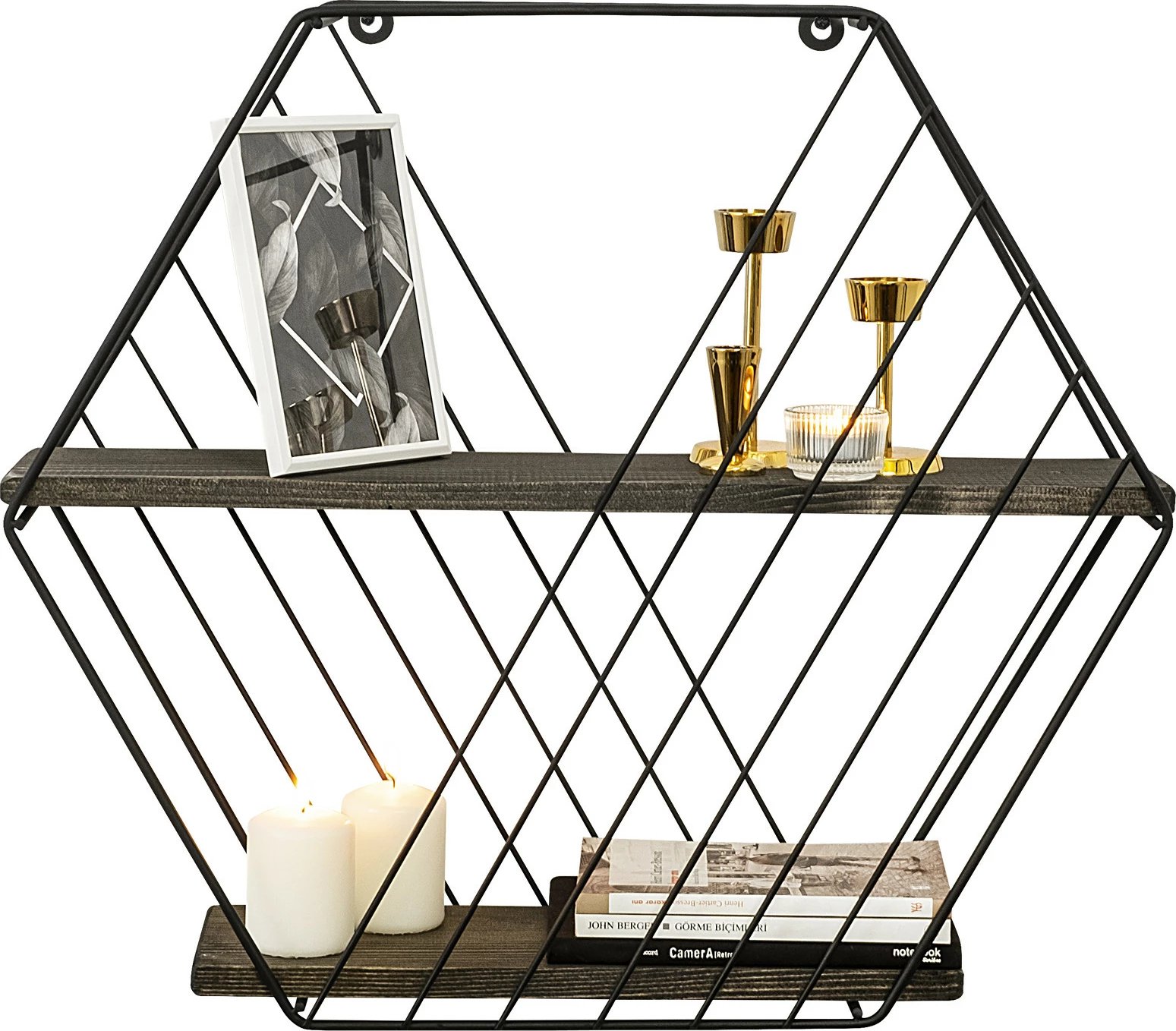 Raft muri Hanah Home, Anemone Vulgaris, ngjyrë e zezë dhe arre e errët, 60x52x15cm