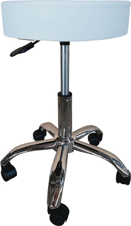 Stool pune rrotullues Tebere, lëkurë PU e bardhë, bazë metalike, 35x35x45-57cm