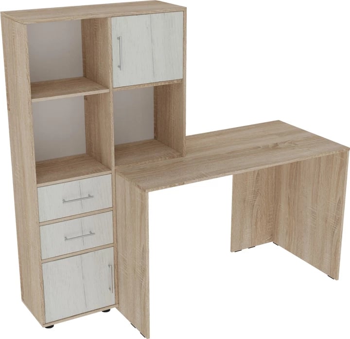 Tavolinë pune me raft Scarlet, ngjyrë sonoma-e bardhë, 161x60x150cm