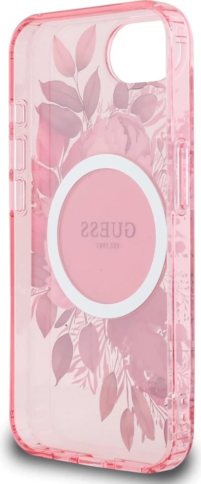 Mbështjellës Guess IML Flowers MagSafe për iPhone 16e, Rozë Mbështjellës Guess IML Flowers MagSafe për iPhone 16e, Rozë