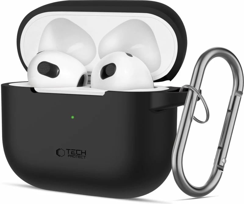 Mbështjellës Tech-Protect për AirPods 3, silikon, me karabinë, i zi