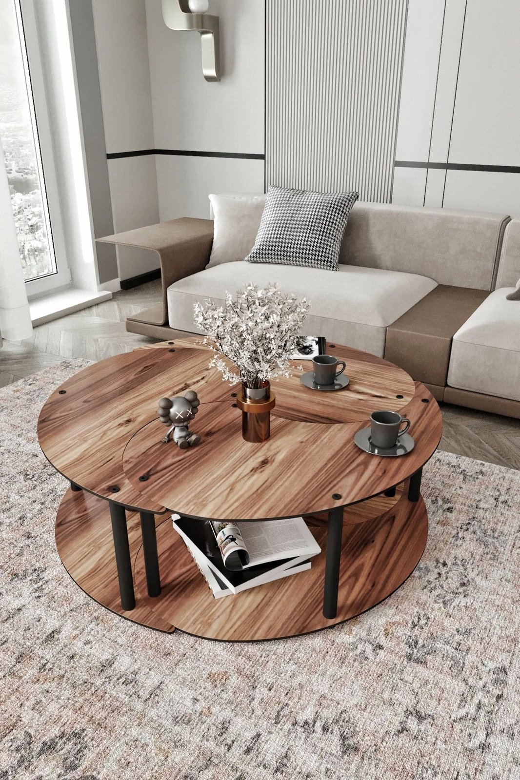 Set tavolinash kafeje Hanah Home, Yin Yang, 3 copë, ngjyrë arre, 70cm