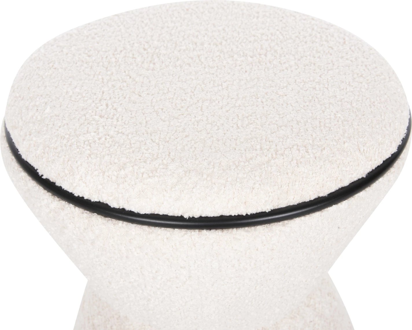 Karrige për bar, e rrumbullakët, LINNER, FH9604.06, pëlhurë boucle, ecru-detaj i zi, D38x44 cm