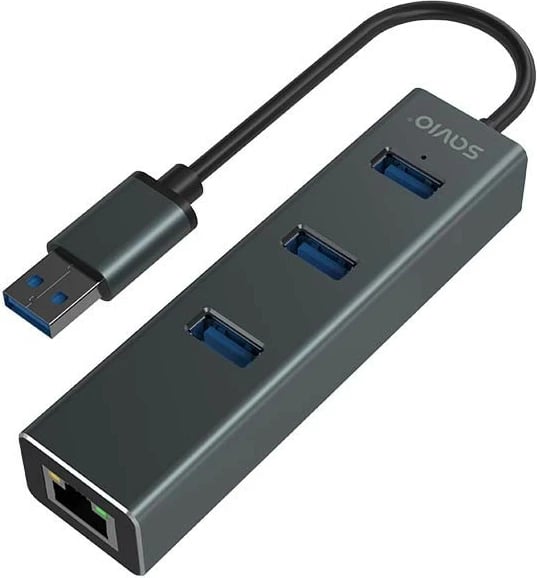 Adapter Savio AK-58, 3 porta USB-A 3.1 Gen 1 me RJ-45 Gigabit Ethernet, Gri