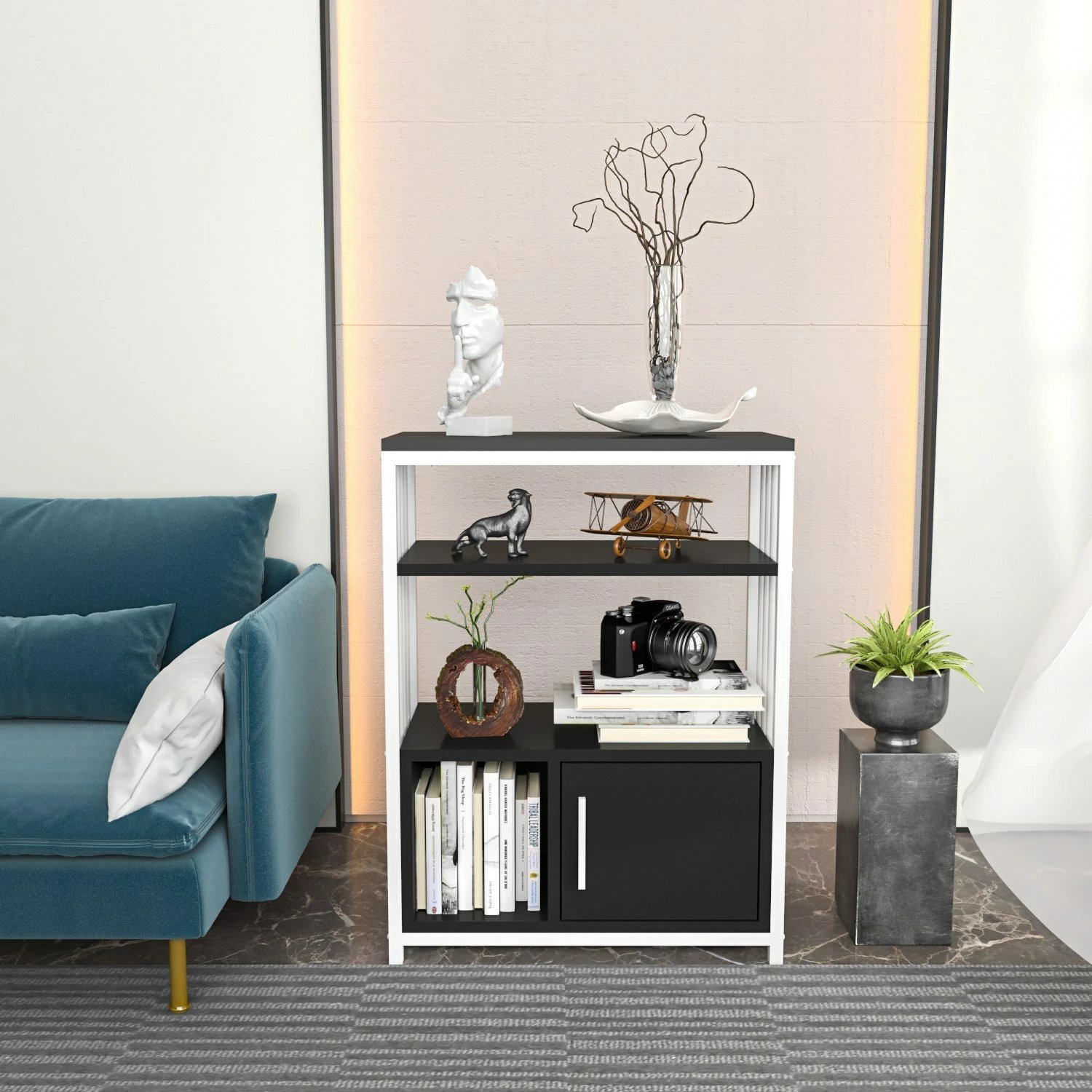 Raft librash Skye Decor, ngjyrë antracit dhe e bardhë