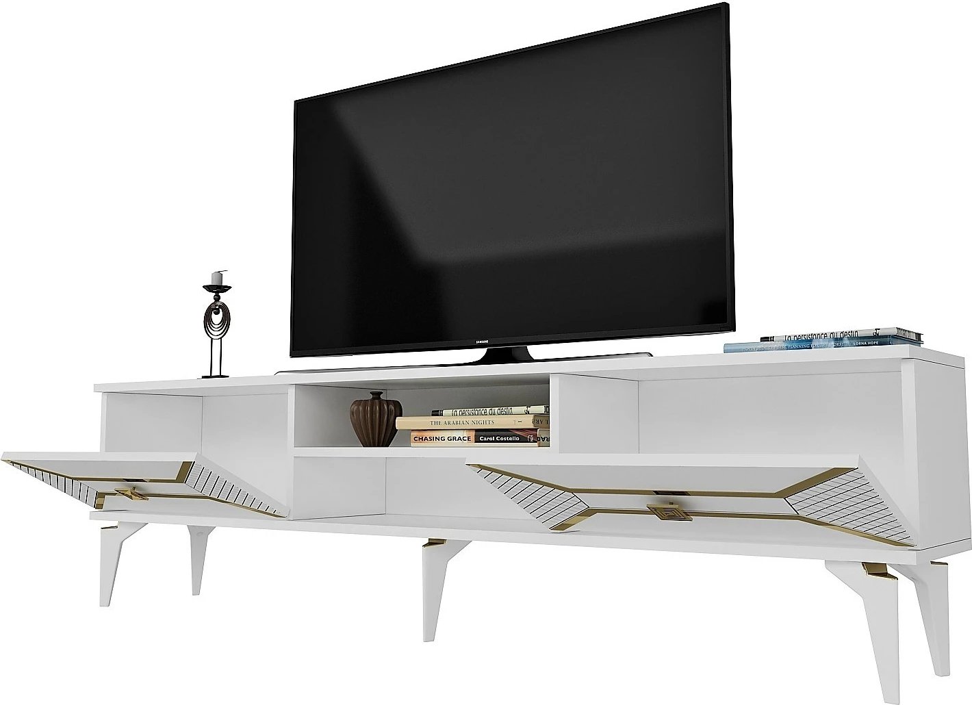 Komodë TV Hanah Home, Yumedi, e bardhë, ari