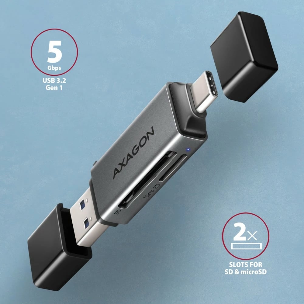 Lexues kartelash AXAGON CRE-DAC, USB 3.2 Gen 1, Type-C + Type-A, Gri
