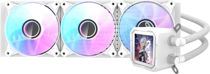 Ftohës uji për CPU Darkflash DV360S, ARGB, 360mm, me ekran LCD, i bardhë