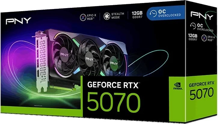 Kartelë grafike PNY GeForce RTX 5070 EPIC-X RGB OC, 12 GB GDDR7, E zezë