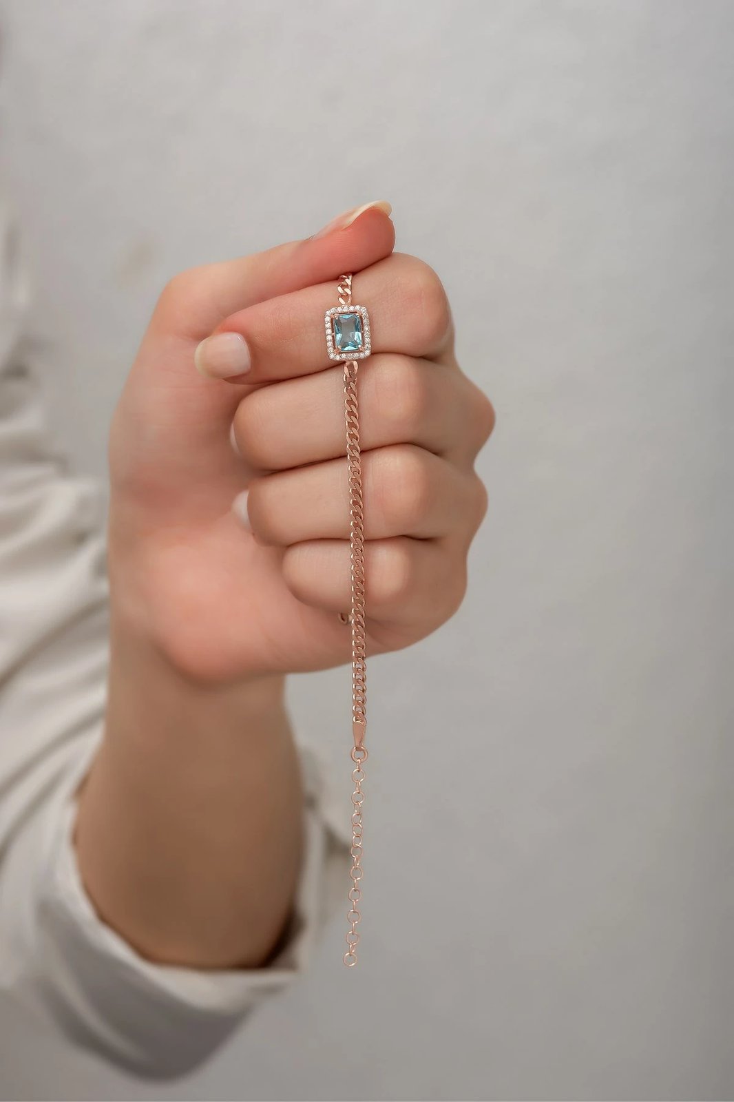 Byzylyk argjendi, ngjyrë rozë ari, gur zirkon blu, Jumeon, NRZ99296