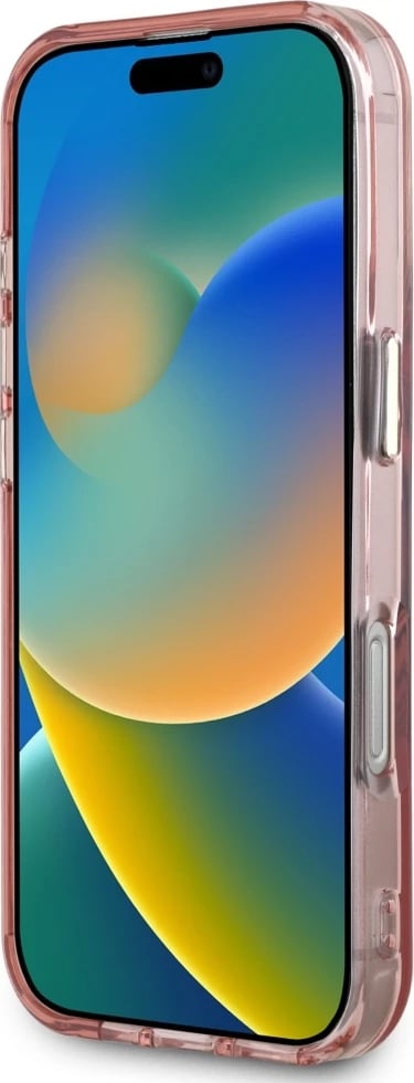 Mbështjellës Guess IML Metal Mountain Logo MagSafe për iPhone 16 Pro Max, Rozë