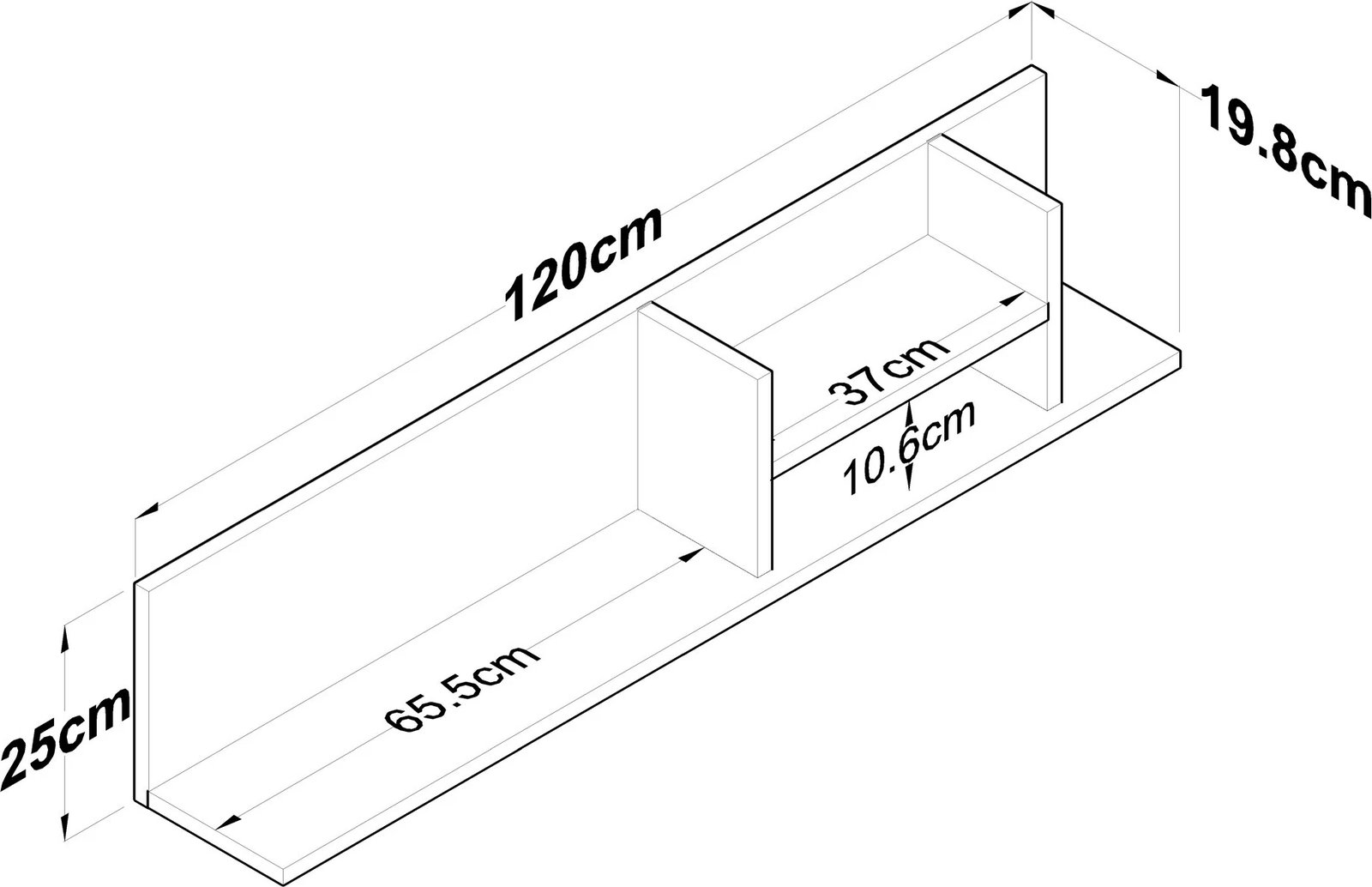 Raft muri Hanah Home, AE103 - 2641, i bardhë dhe arre, 120x25x19.8cm