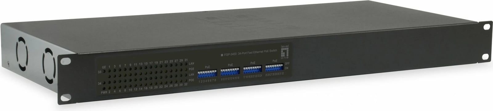 Switch LevelOne FGP-3400, 34 porta, 32 PoE, 2x Gigabit, 630W, rackmount, i zi