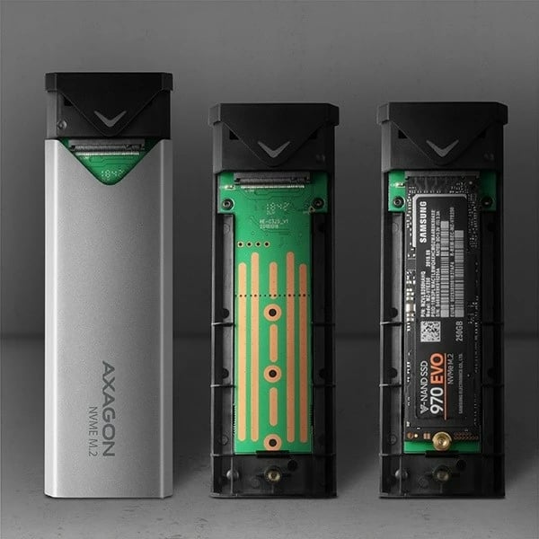 Kasë e jashtme AXAGON EEM2-UG2 për NVMe M.2 SSD, USB-C 3.2 Gen 2, 42-80 mm, argjendtë/zezë