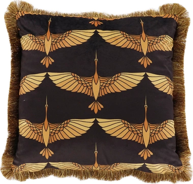 Jastëk dekorativ Garza, kadife, ngjyrë e zezë dhe ari, 45x45cm