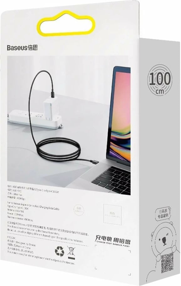 Kabllo USB-C në USB-C Baseus CATYS-B01, 1m, 100W, 5A, e zezë