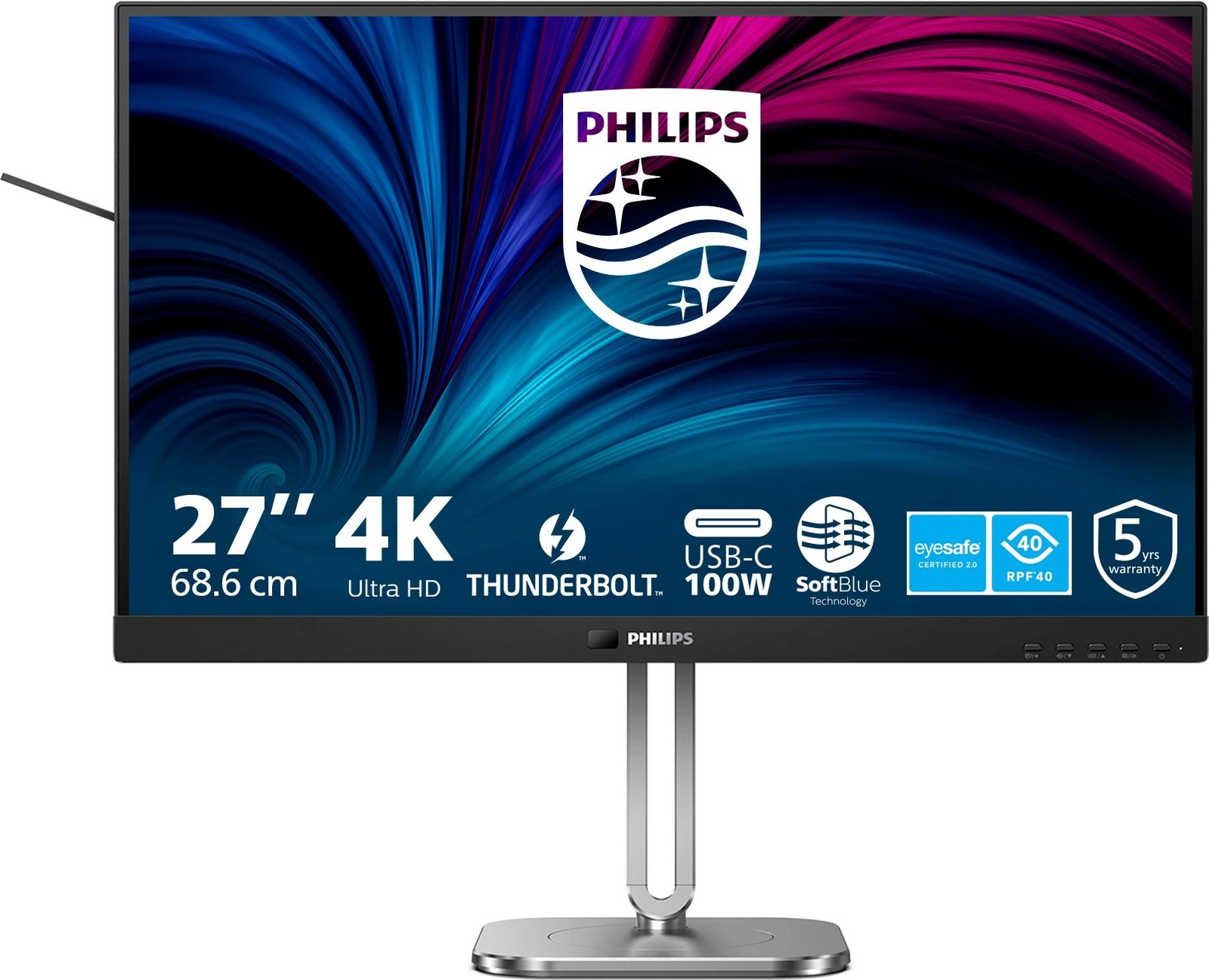 Monitor Philips 27B2U6903 27 inç 4K Ultra HD, Thunderbolt, USB-C, HDMI, DP, zi/gri