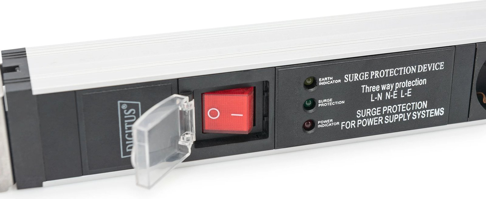 Prizë rack Digitus PDU 1U, 5 dalje, 16A, 230V, mbrojtje nga mbingarkesa, alumini