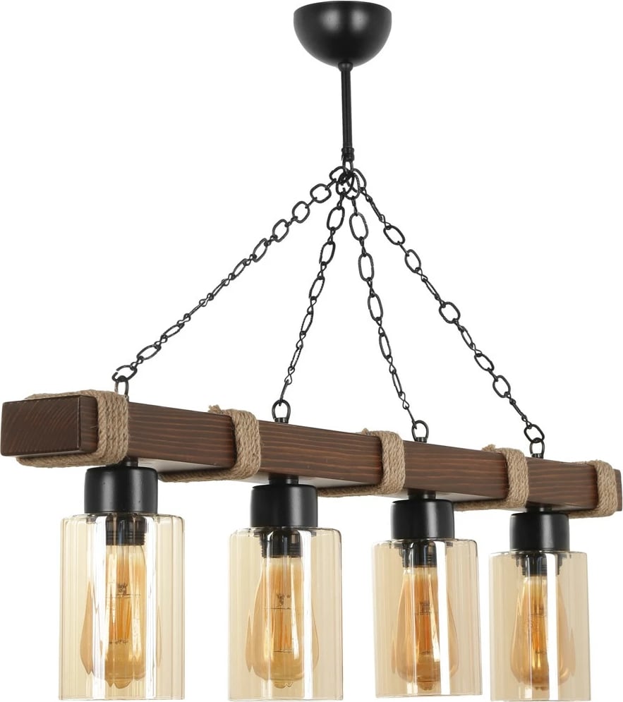 Llambë tavani Opviq Jasmin, 4 copa, dru, ngjyrë arre, cilindër, xham balte