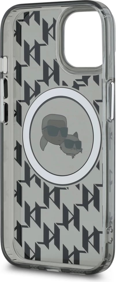 Mbështjellës Karl Lagerfeld IML Monogram Karl & Choupette Head MagSafe për iPhone 15 Plus, Zi