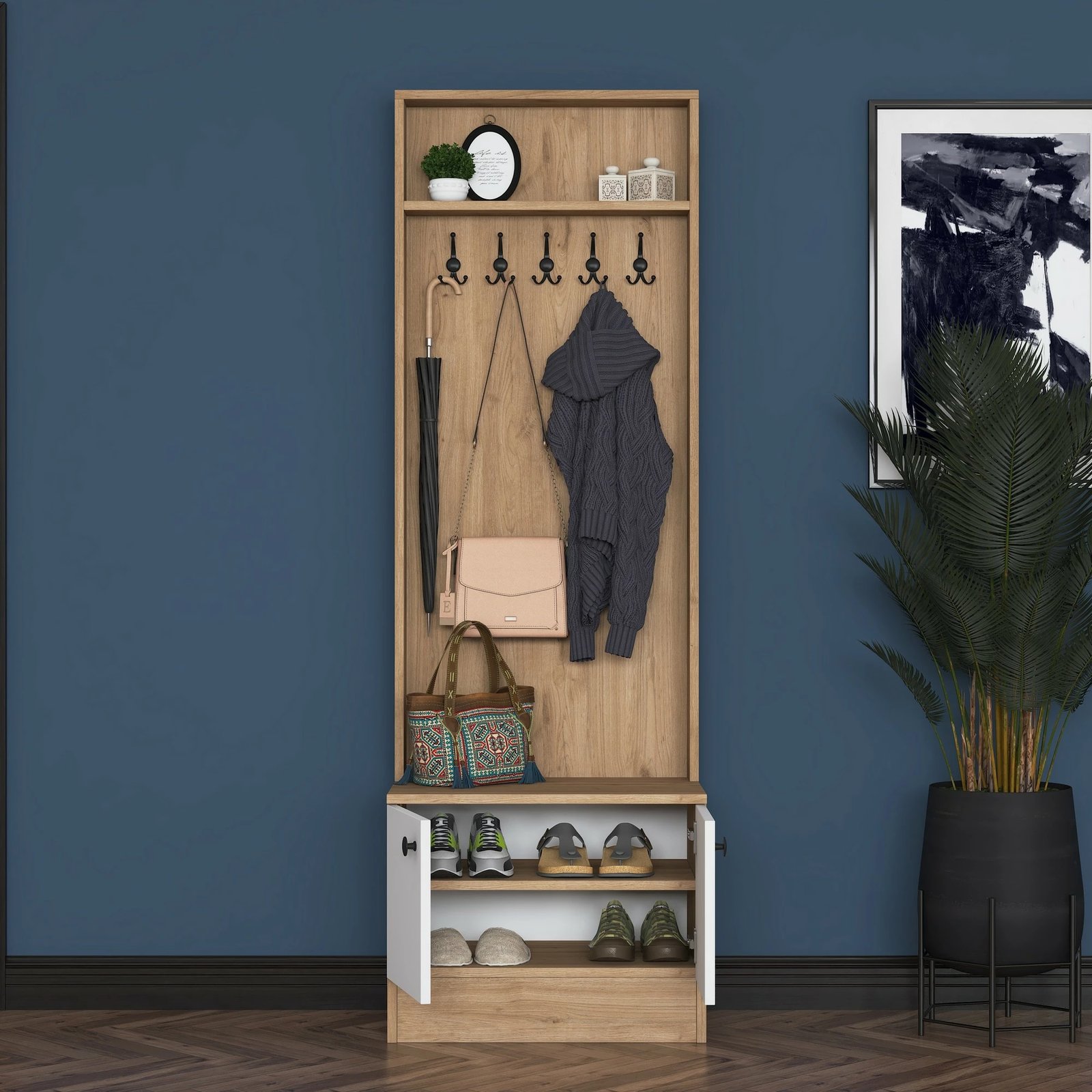 Stendë korridori, ngjyrë arre dhe e bardhë, Skye Decor, M16-2254