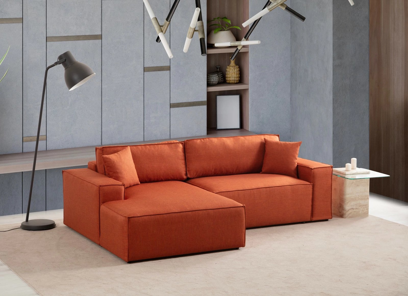 Kënd divan-krevat Atelier del Sofa, kënd i majtë, portokalli