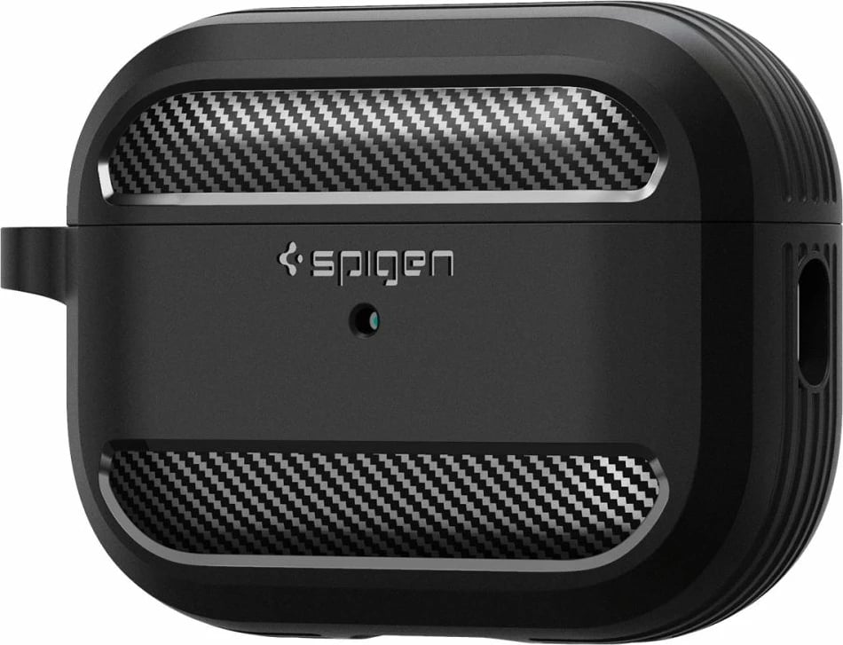 Mbështjellës Spigen Rugged Armor për AirPods Pro 1/2, me karabiner, i zi