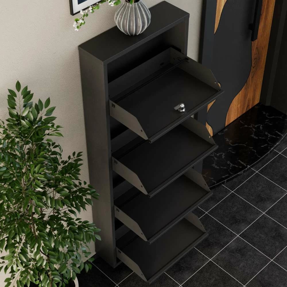 Dollap për këpucë Skye Decor, 4 pjesë, metal, ngjyrë antracit, me kyçje