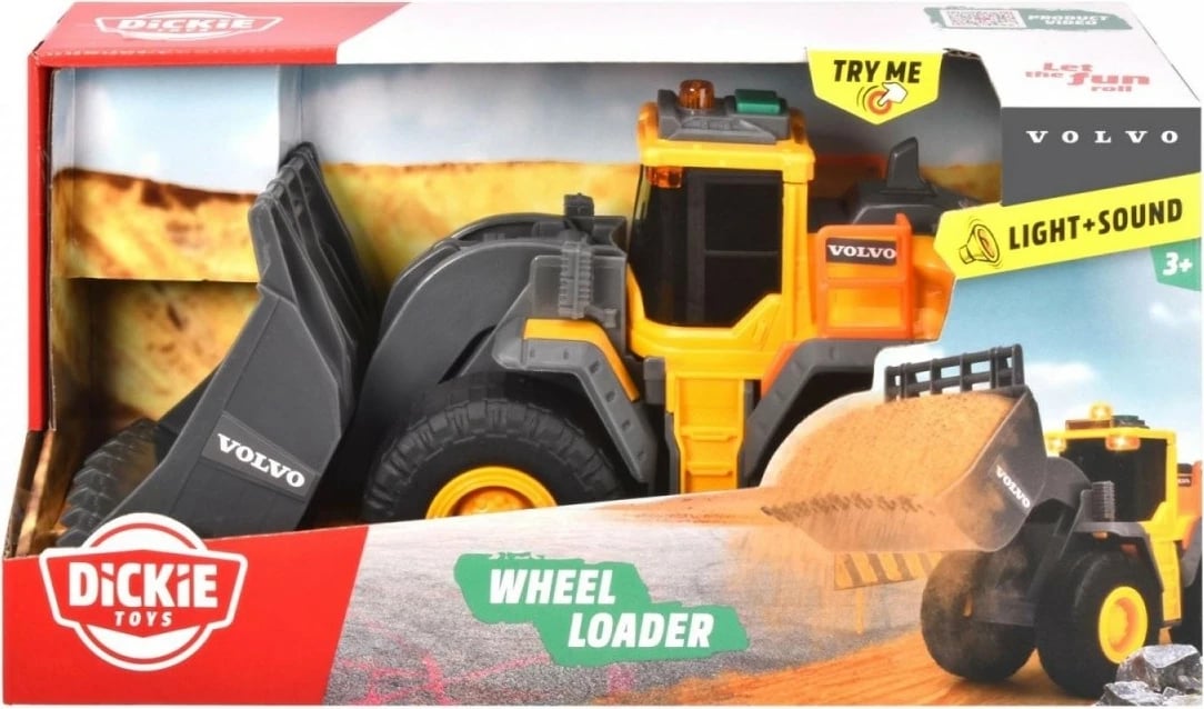 Lodër buldozer Dickie Volvo me dritë dhe zë, 23 cm, e verdhë/e zezë/e gri