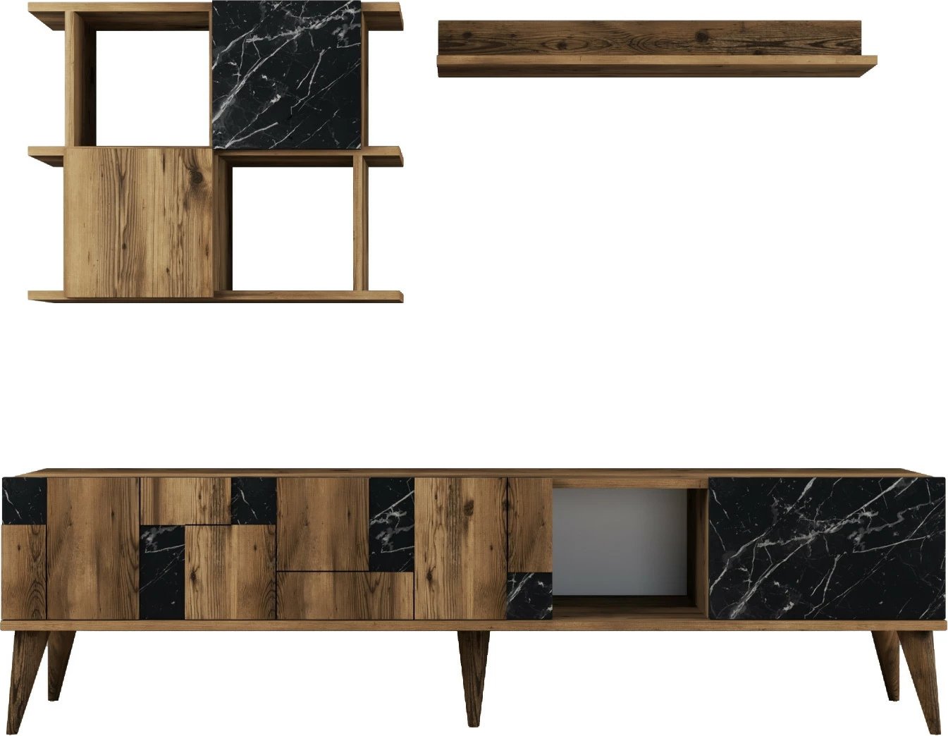 Komodë TV Skye Decor, Madrid, ngjyrë arre dhe e zezë