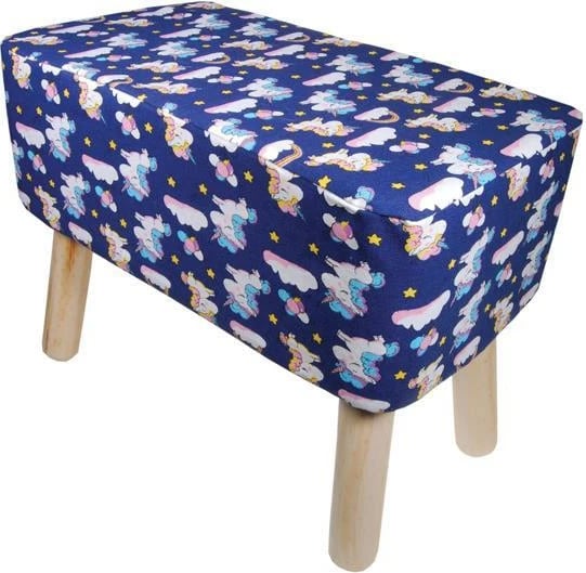 Stol Nextdeco me pëlhurë, model unikorn, këmbë druri, H37x50x27cm