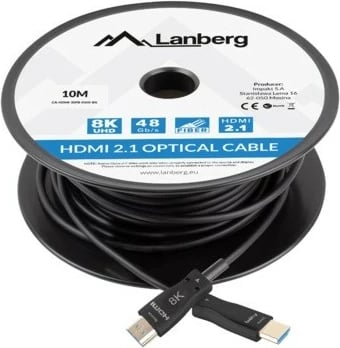 Kabllo HDMI optik Lanberg CA-HDMI-30FB-0100-BK, 10M, HDMI 2.1, 8K, E zezë