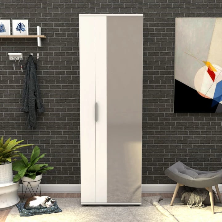 Dollap për këpuca me derë pasqyre, ngjyrë e bardhë, Hanah Home, Shc-629-Bb-2