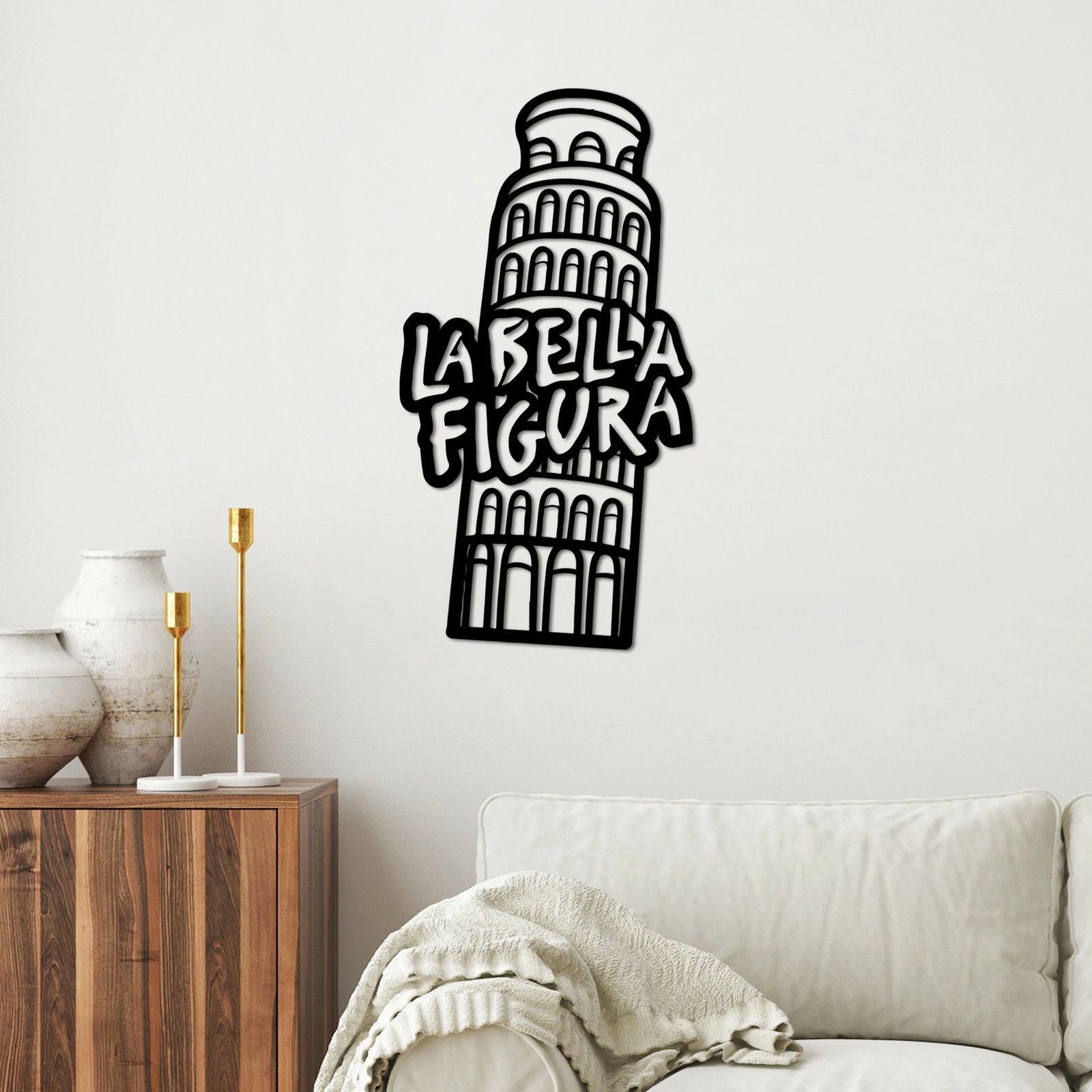 Aksesor dekorativ metalik për mur, Bella Figura 2, ngjyrë e zezë, 32x60cm