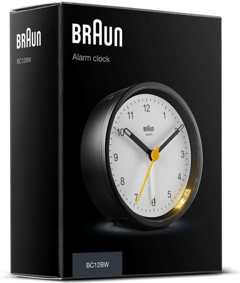 Alarm Braun BC12BW, quartz, 12h, buzzer, zi e bardhë