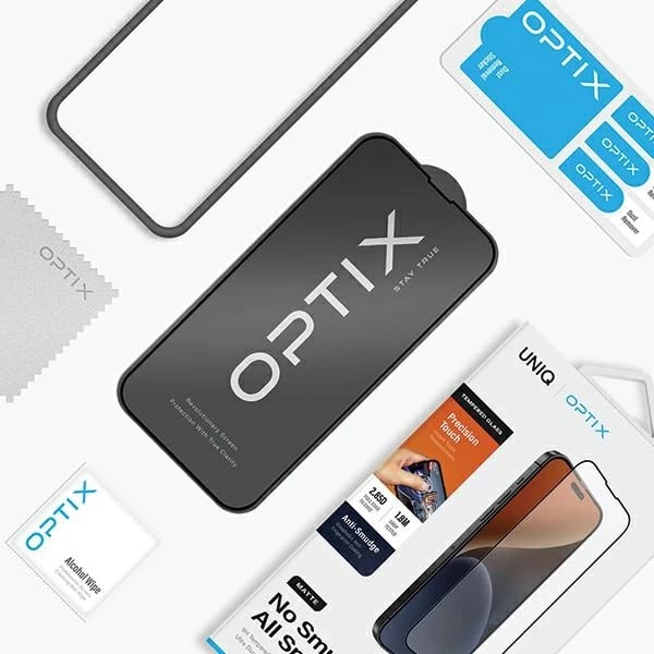 Mbrojtës ekrani xham i temperuar UNIQ Optix Matte për iPhone 15 Pro me aplikator